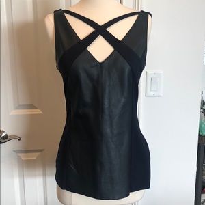 Leather & Knit Navy top EUC